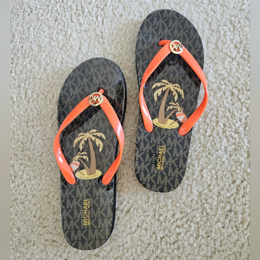 Michael Kors Black and Orange Flip Flops